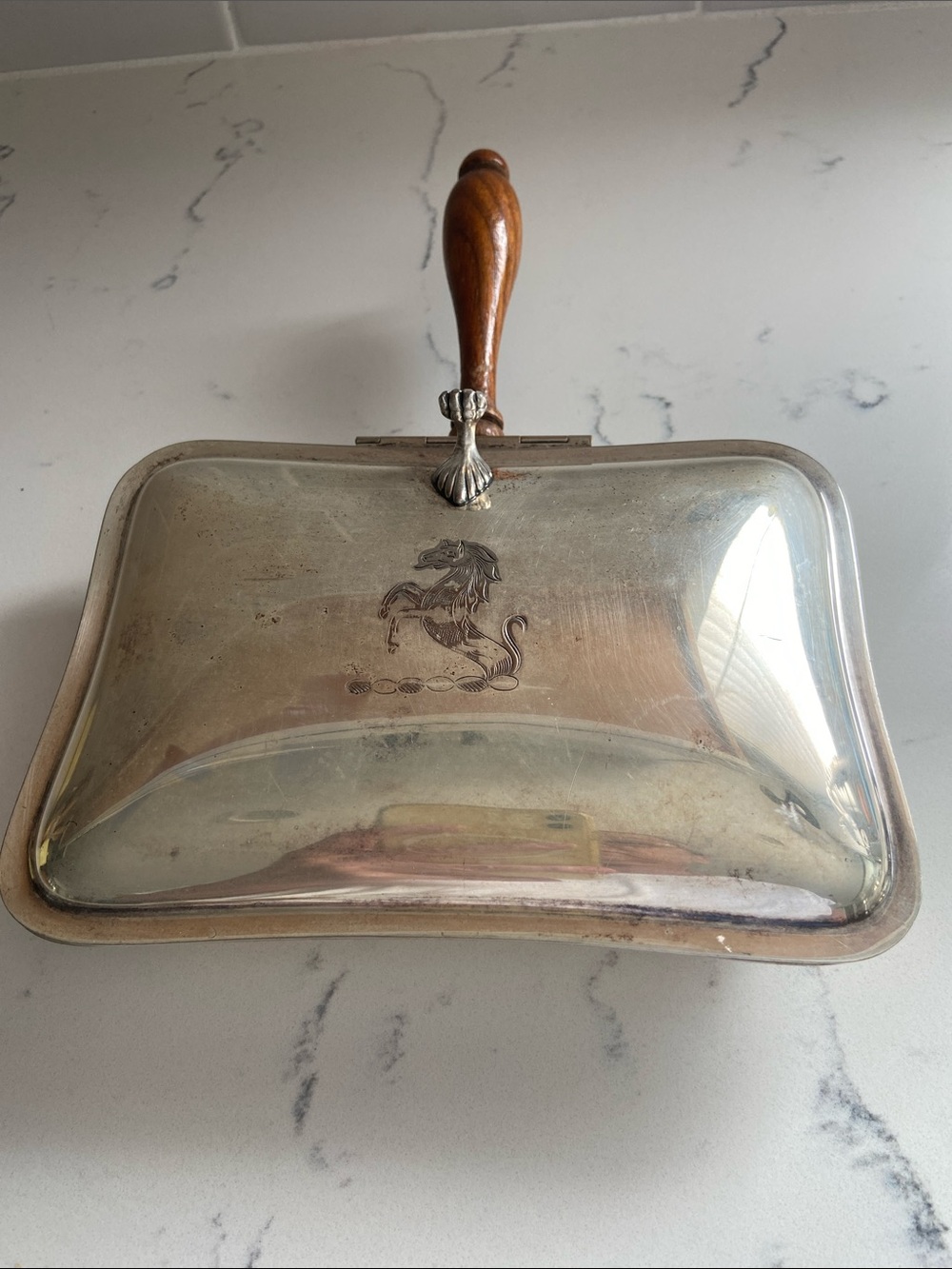Vintage EPNS Silverplate Silent Butler Crumb Catcher Wood Handle